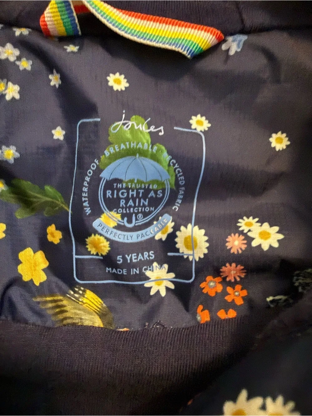 Joules Girls Forest lightweight waterproof jacket Size 5 Years